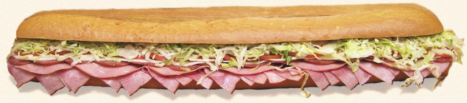 Long party sub loaded with deli meats and shredded lettuce